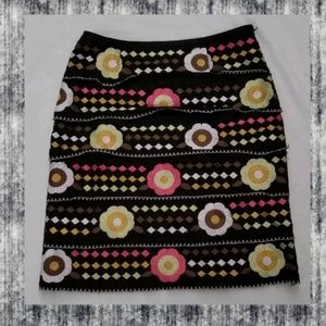 Etcetera Anthropologie Embroidered skirt Floral Daisy Boho Cottagecore Y2k